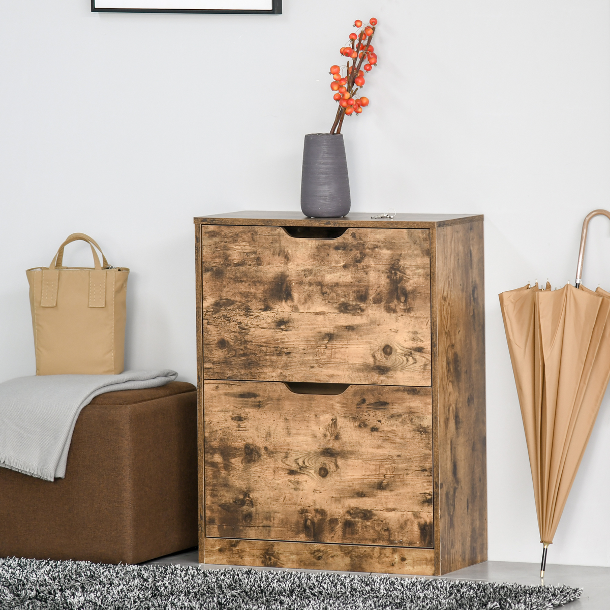 HOMCOM 2-Drawer Shoe Cabinet with Flip Doors for Hallway