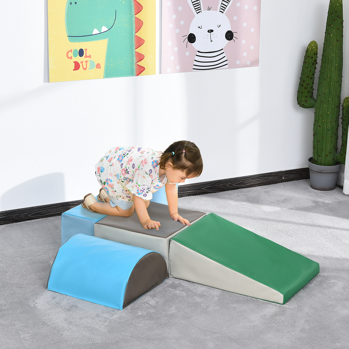 HOMCOM 5-Piece Soft Foam Playset for Toddlers, Climb and Crawl Activity Toy