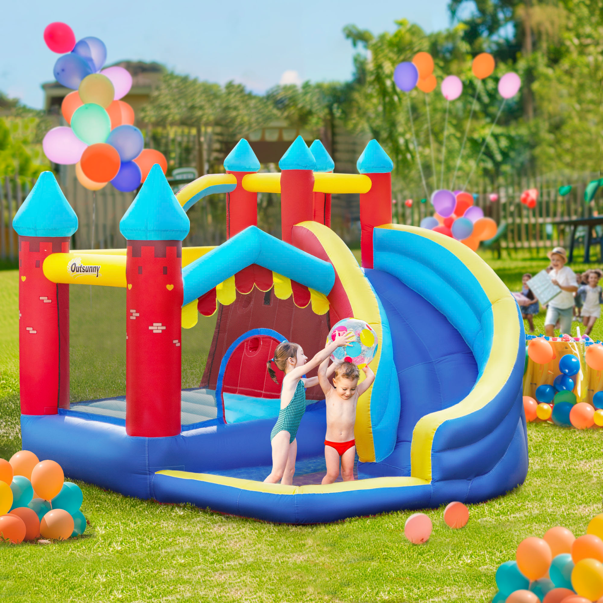Inflatable Bouncy Castle with Slide, Pool, Trampoline, Wall & Blower
