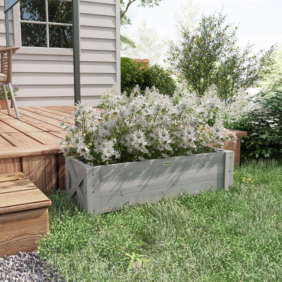 Outsunny Grey Fir Wood Raised Garden Bed Planter 100x36.5x36cm