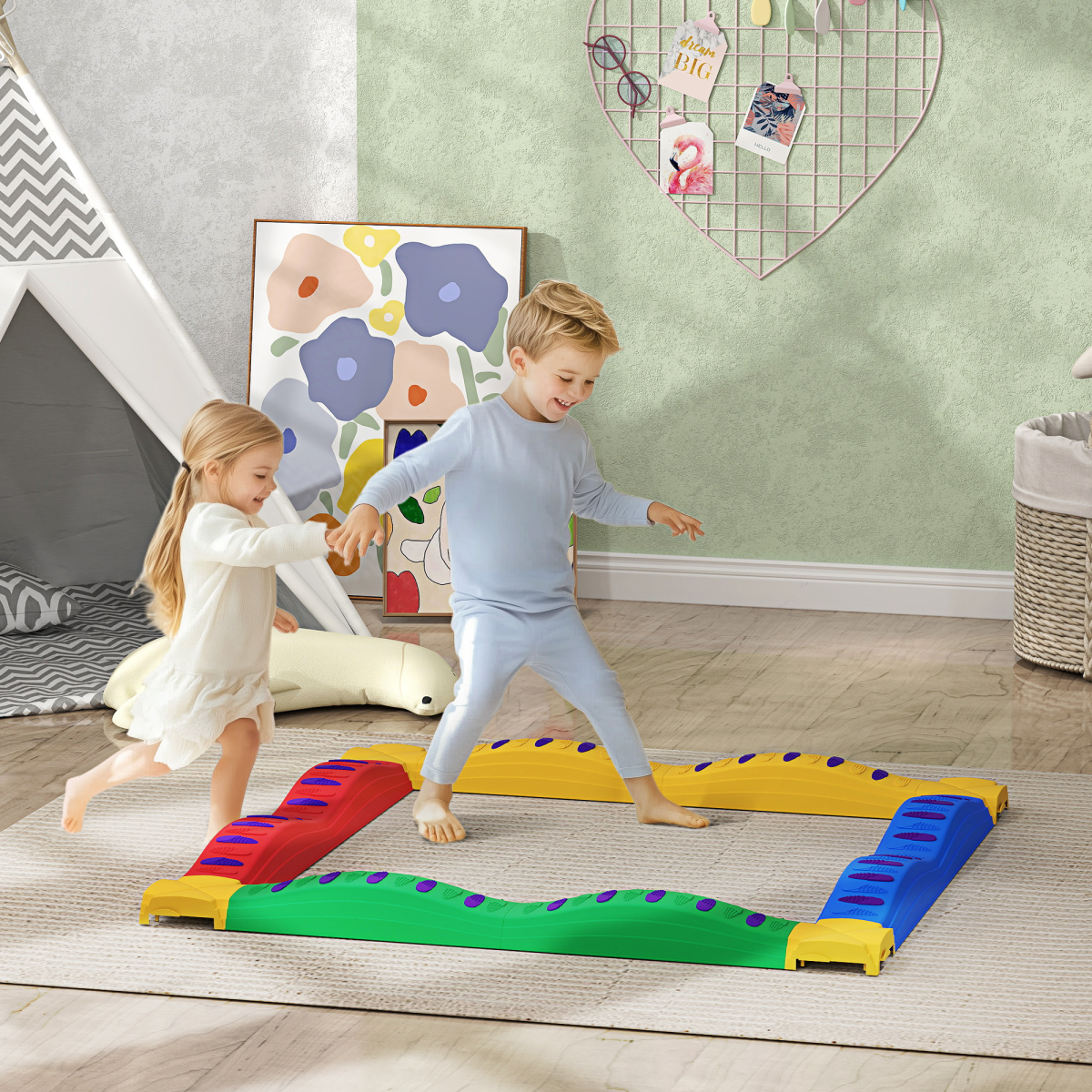 AIYAPLAY 12-Piece Kids Balance Beam Stepping Stones with Non-Slip Pads