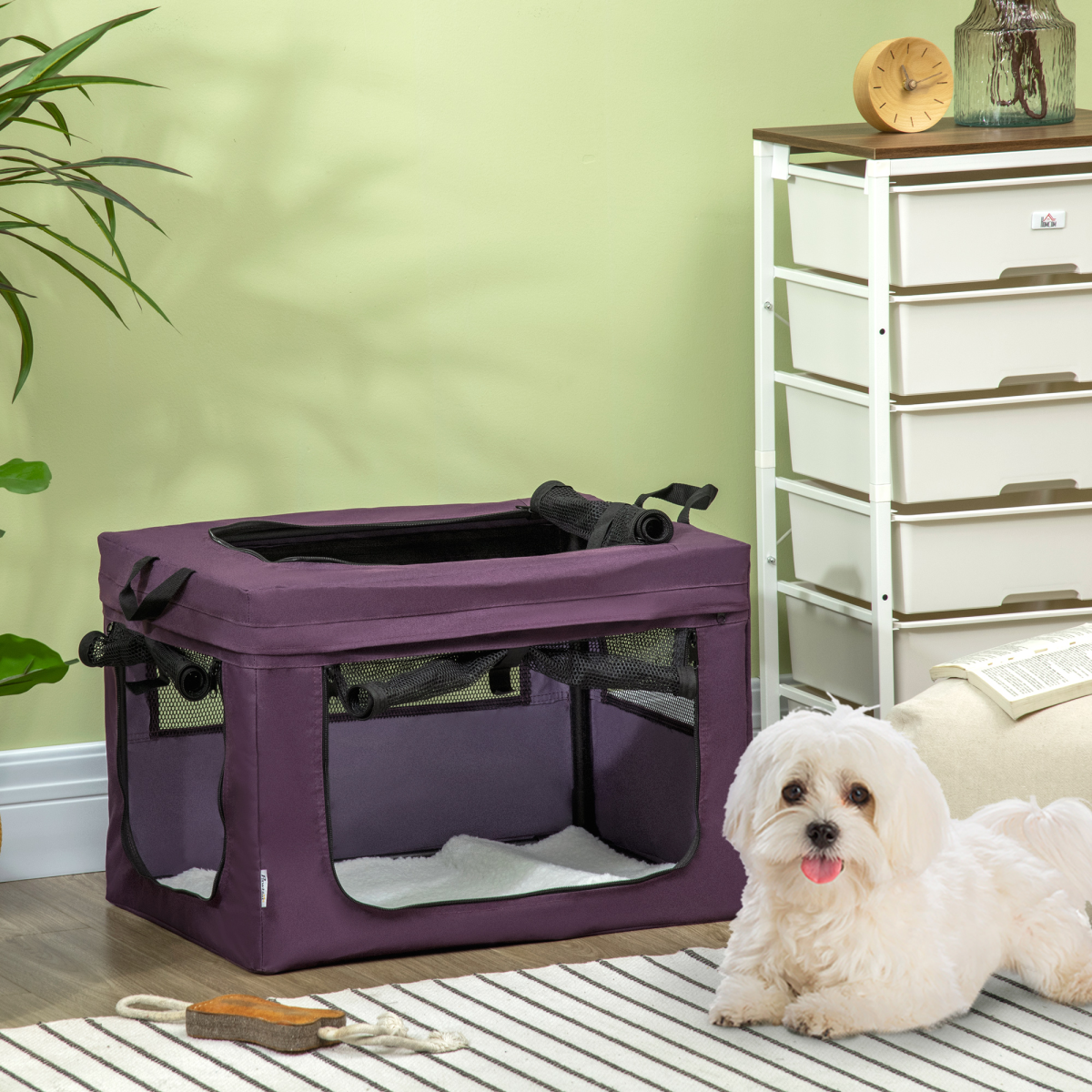Foldable Pet Carrier Bag with Cushion, 60cm, for Cats and Miniature Dogs, Purple