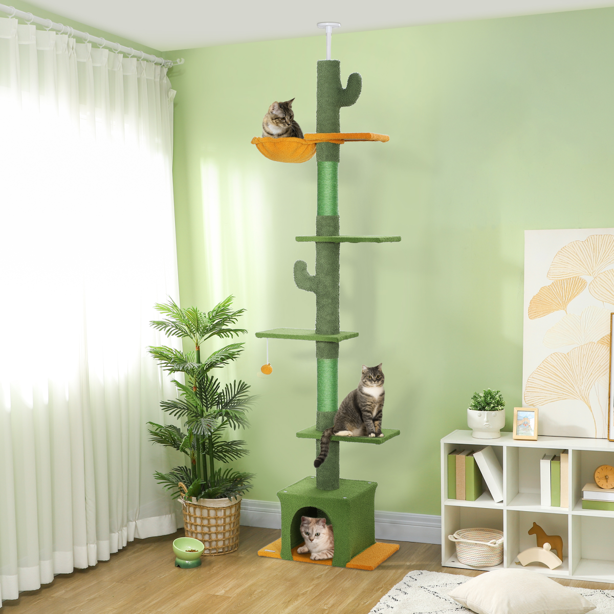 PawHut Adjustable Floor-to-Ceiling Indoor Cat Tree with House & Hammock