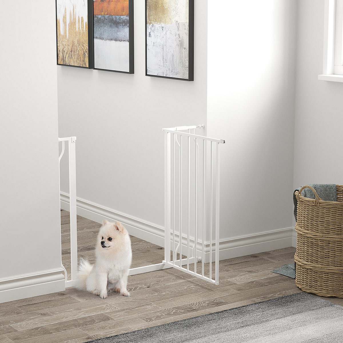 PawHut Pressure-Fit Dog Gate with Door, Adjustable 75-95 cm, White