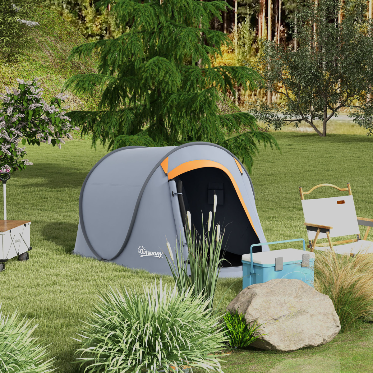 Outsunny 2-Person Pop-Up Camping Tent, 2000mm Water-Resistant, Grey