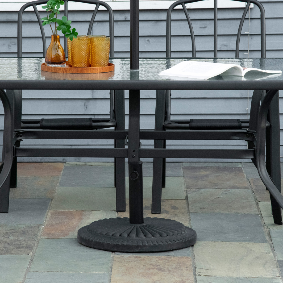 Outsunny Round Parasol Base, Black, Fits 35/38/48mm Umbrella Poles
