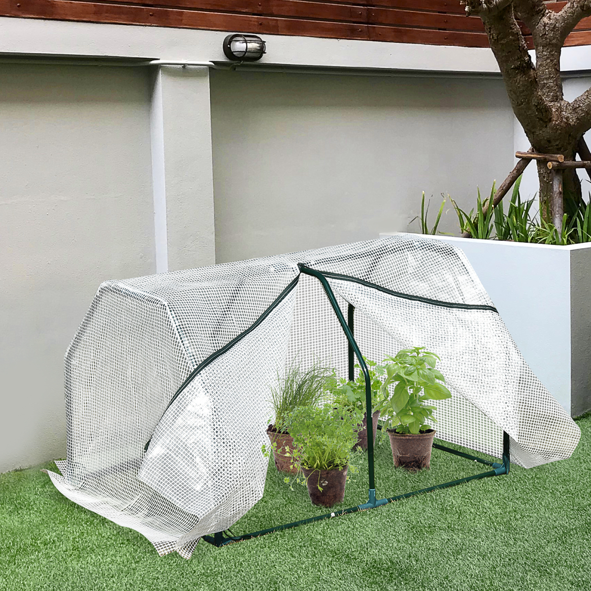 Outsunny 99x71x60cm Mini Greenhouse with PVC Cover, Steel Frame, White