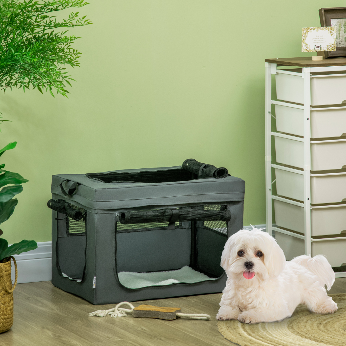Foldable 3-Door Pet Carrier Bag with Cushion, Grey