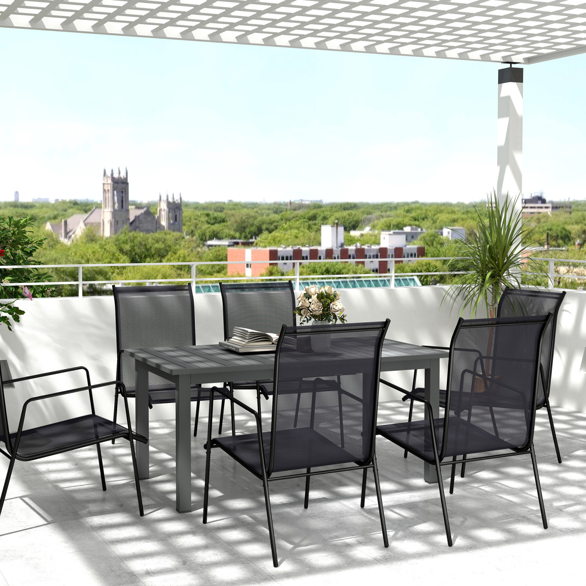 Outsunny Extendable Garden Table with Slatted Top, Grey