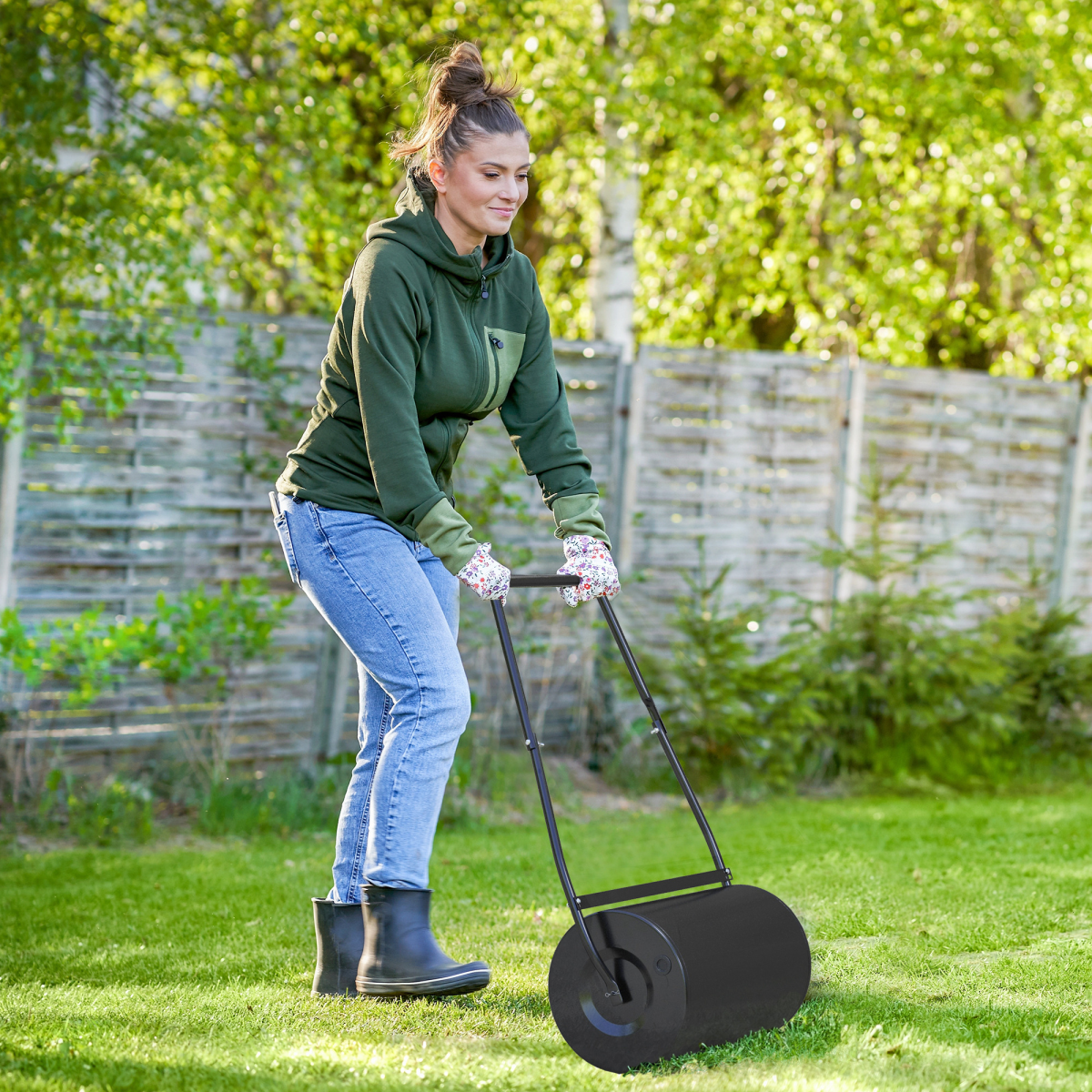 Durhand Garden Lawn Roller, 38L Steel Push Grass Roller with U-Shaped Handle