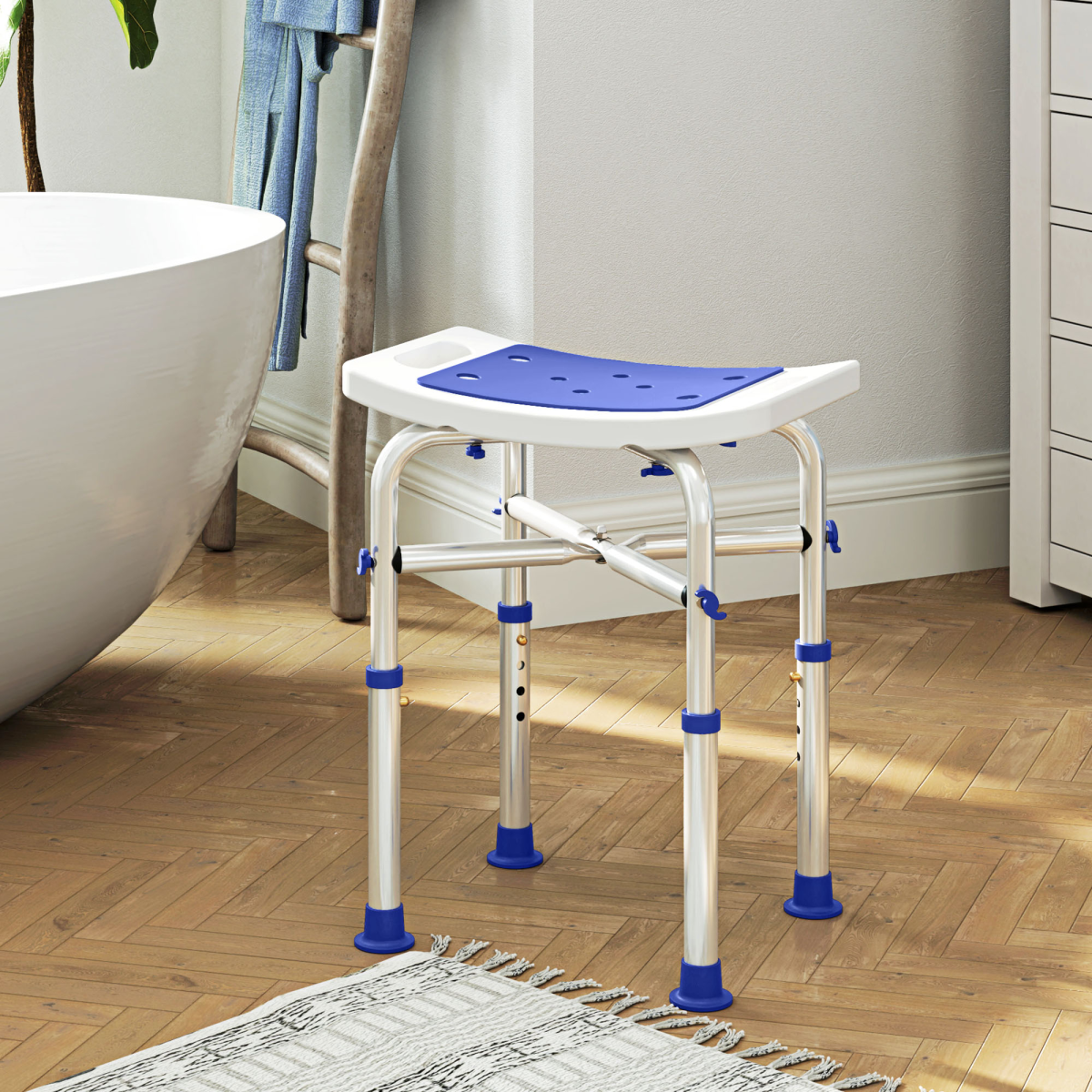 HOMCOM Adjustable Shower Stool with Padded Seat, 150kg, Purple