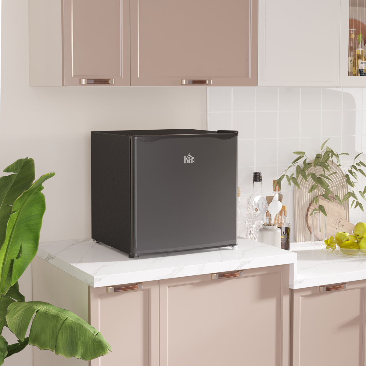 HOMCOM 46L Counter Top Mini Fridge with Chiller Box, Adjustable Temp, Black