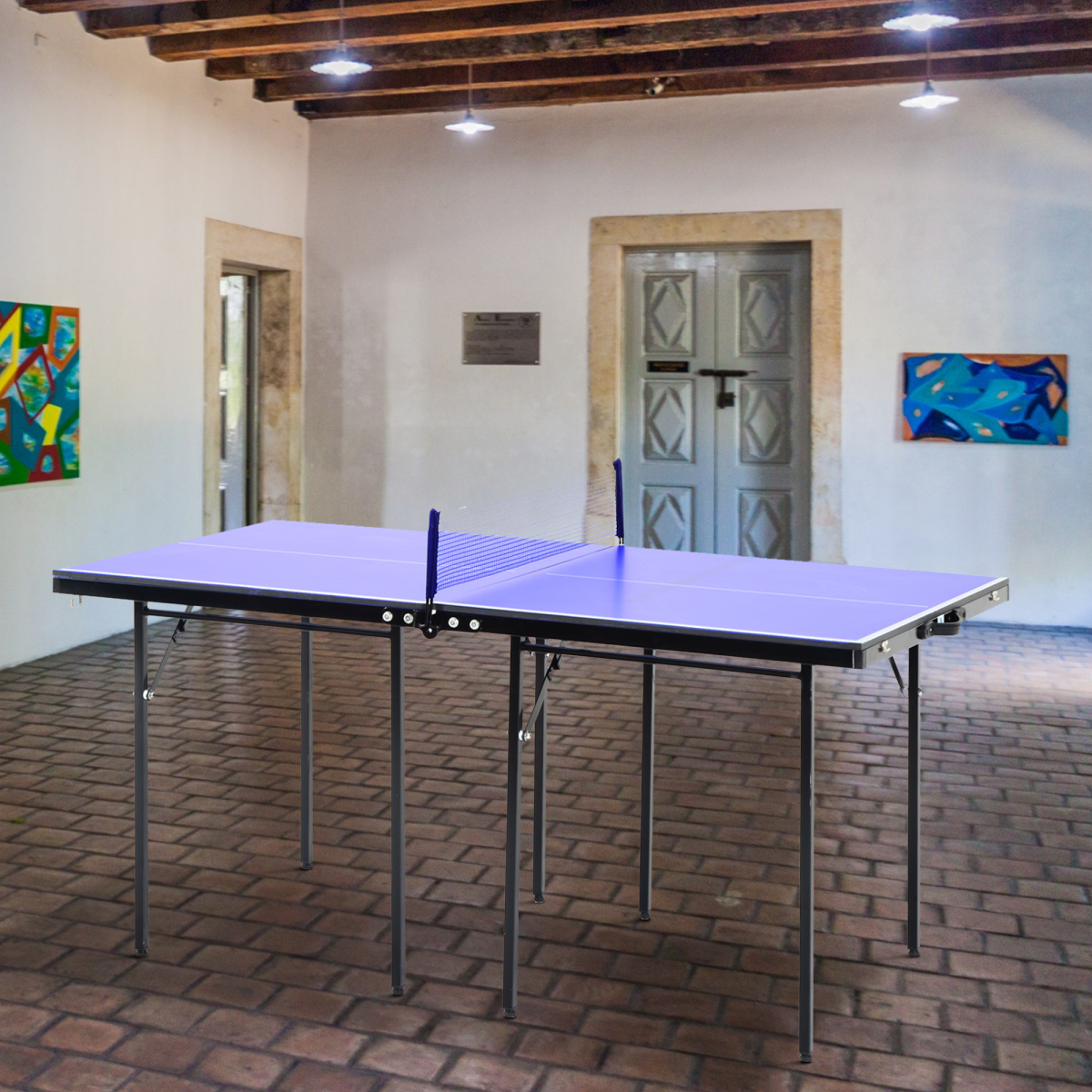 Folding Mini Table Tennis Set with Net, Portable Foldable Ping Pong Table, MDF with Steel Support and Legs