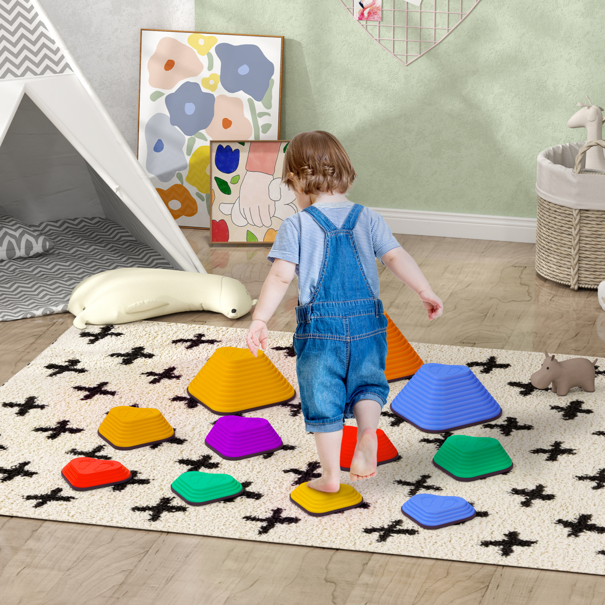AIYAPLAY 11-Piece Kids Stepping Stones, Non-Slip Stackable