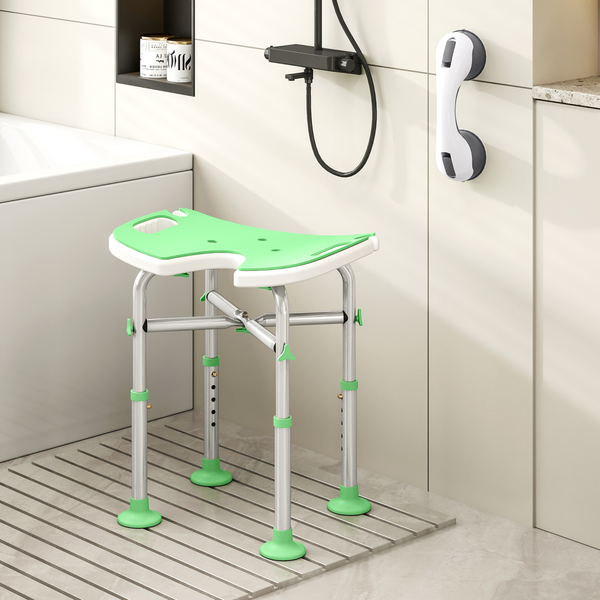 HOMCOM Aluminium Adjustable Shower Stool with Suction Feet, 150kg