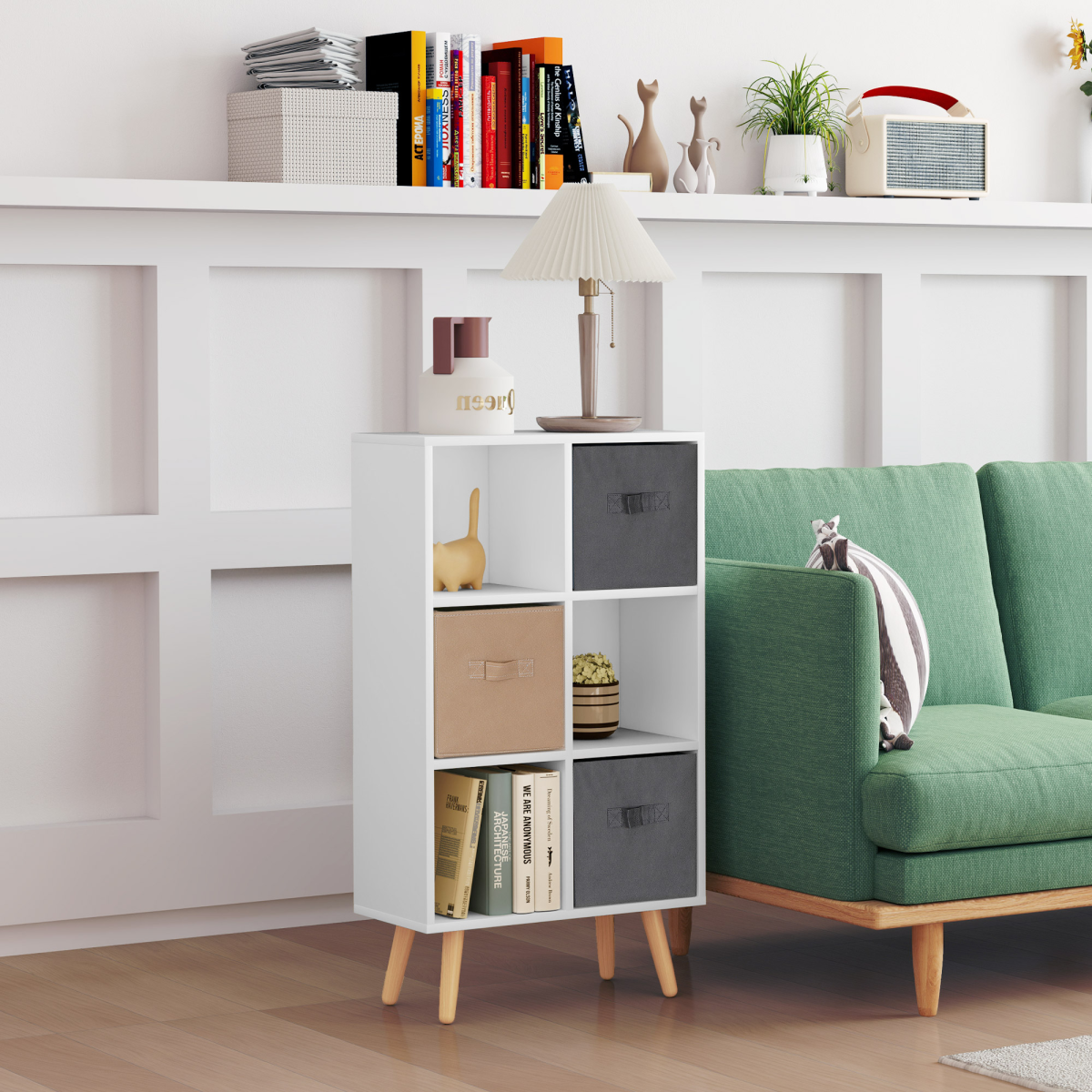 HOMCOM White Freestanding 6 Cube Storage Unit with 3 Cloth Drawers