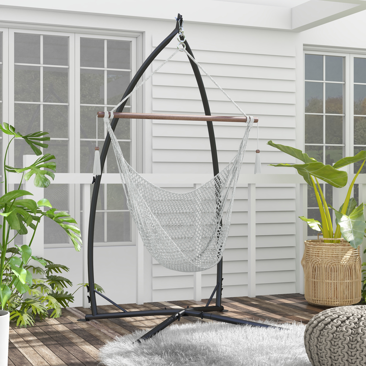 Outsunny Steel Hammock Chair Stand with Chain, Black