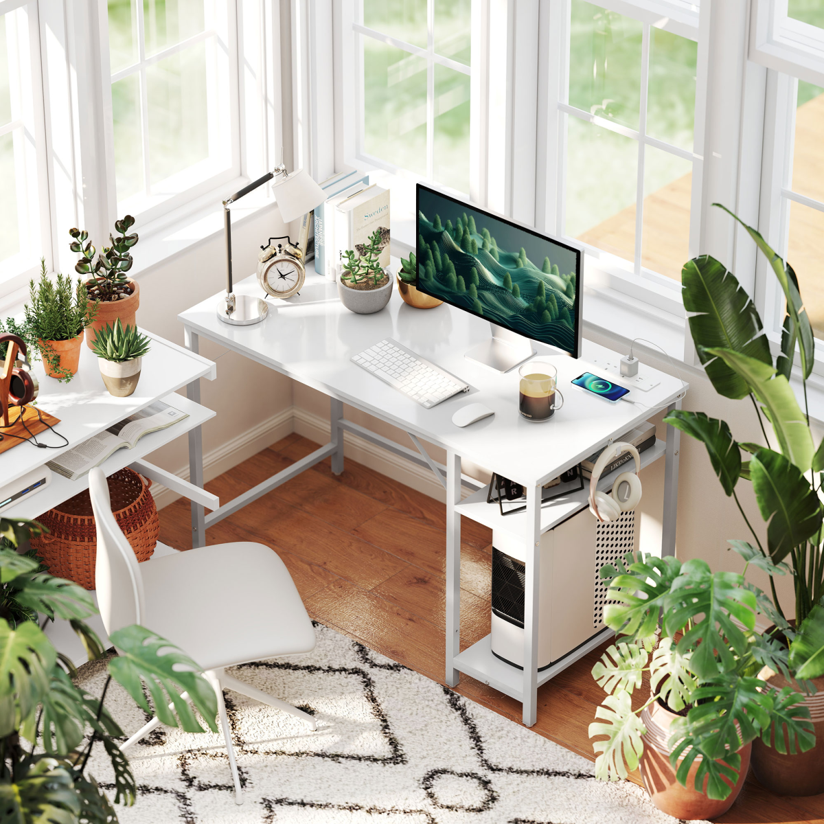 HOMCOM White 120 x 60 cm Home Office Desk with Reversible Shelf