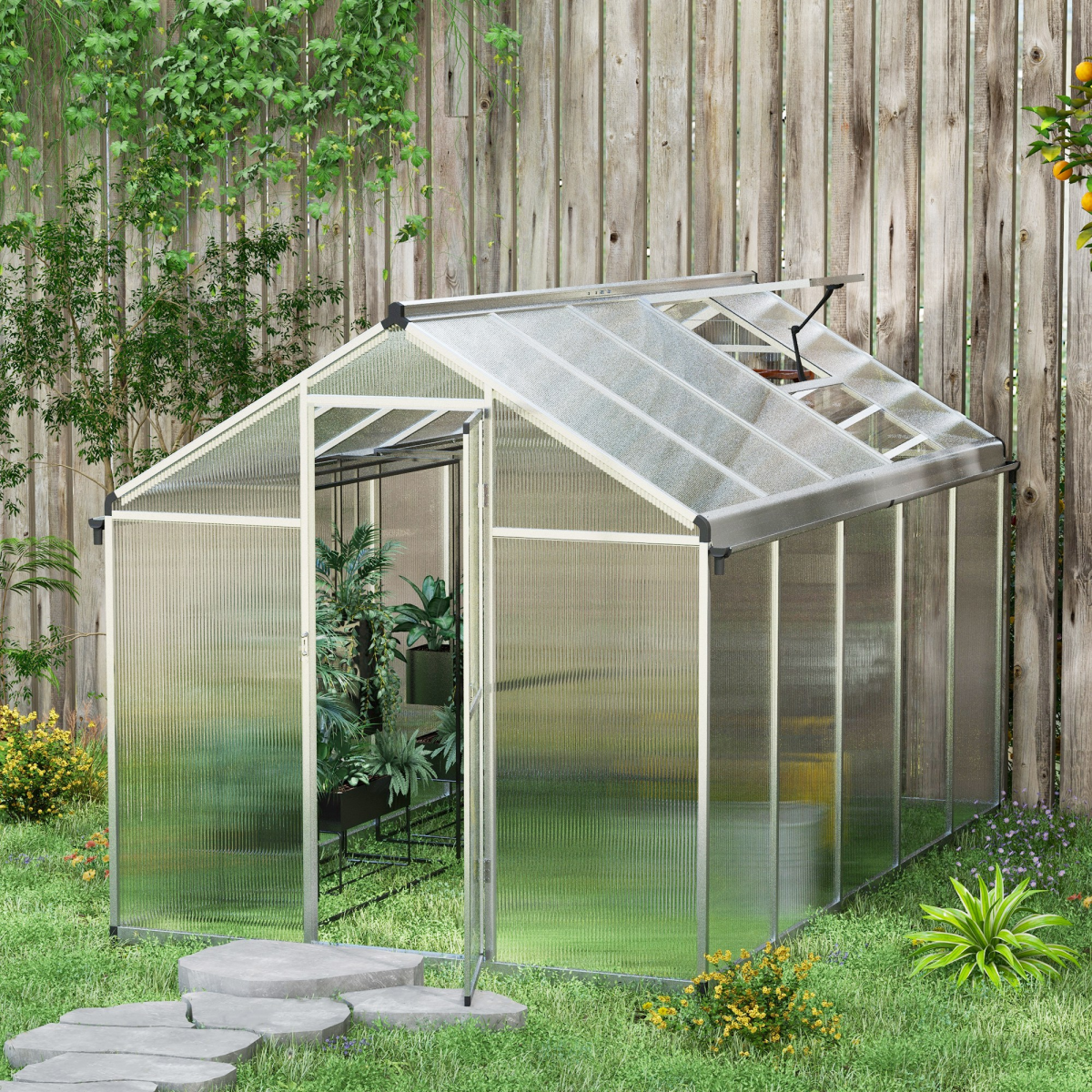 Outsunny 10x6ft Aluminium Greenhouse with Door, Window & Base