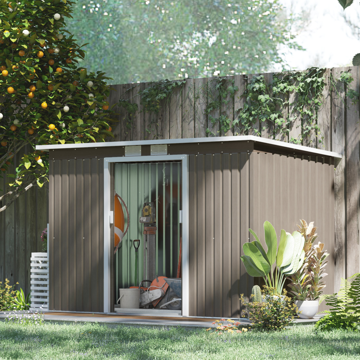 Outsunny 9 x 4FT Metal Garden Storage Shed, Lockable Double Doors