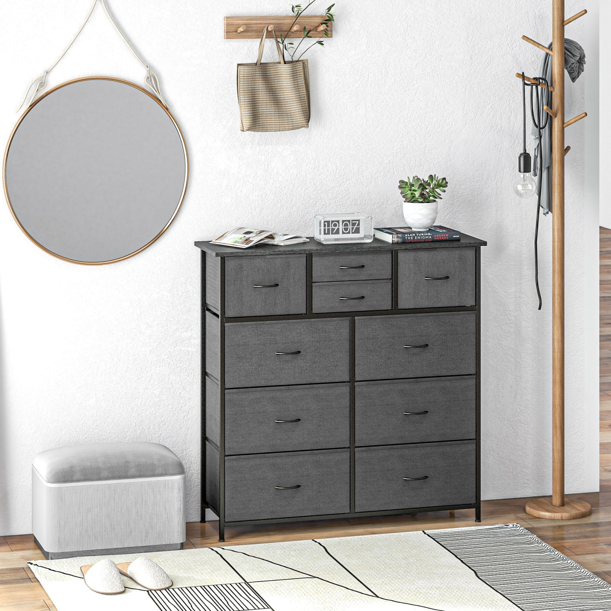 HOMCOM 10-Drawer Fabric Chest of Drawers, Black