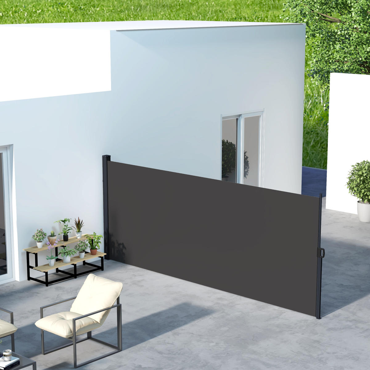 Outsunny Retractable Side Awning Outdoor Privacy Screen, 400 x 180cm, Black