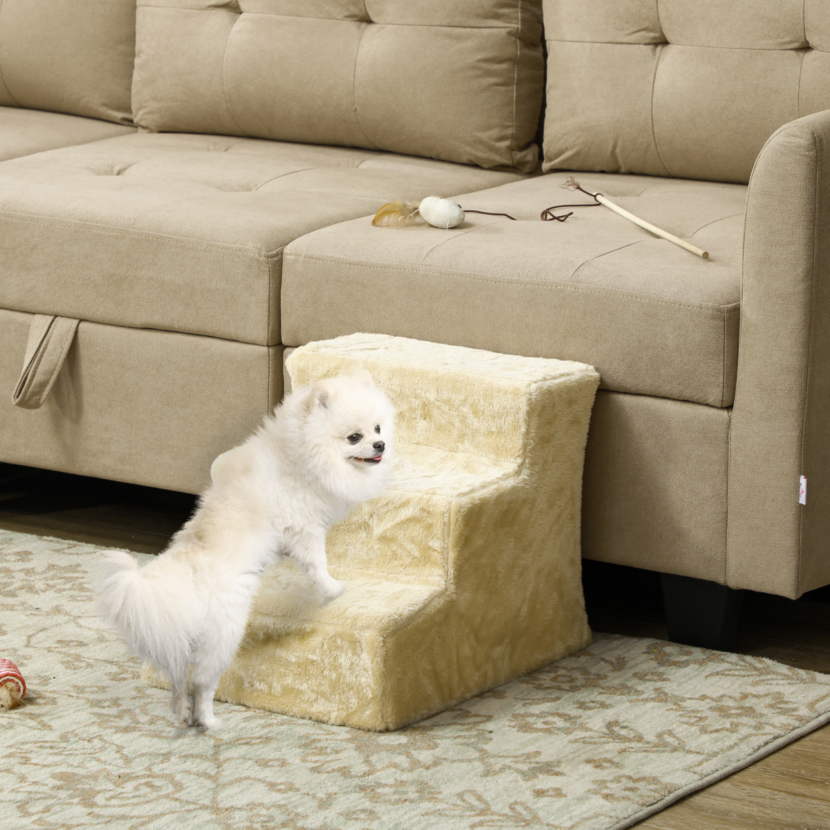 PawHut Three-Step Portable Dog Stairs with Washable Cover