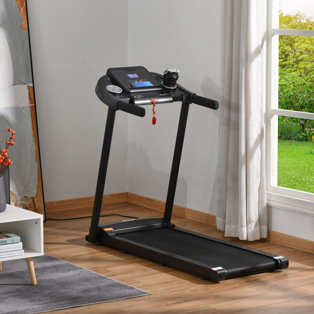 1.5HP Electric Motorised Treadmill with LED Display and 12 Preset Modes, Home Running Machine, Portable Walking Treadmill, 100kg Max Load