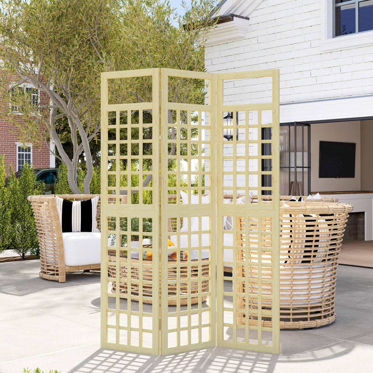 Outsunny Folding 3-Panel Fir Wood Garden Privacy Screen