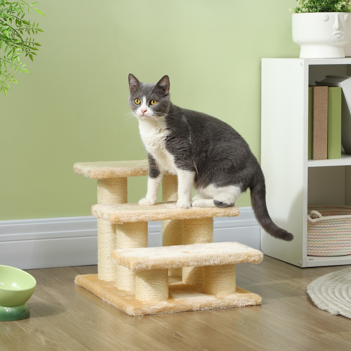 Pawhut Portable 3-Step Pet Stairs for Cats and Small Dogs, Lightweight Indoor/Outdoor Assist Steps for Couch, Bed, Car and Truck