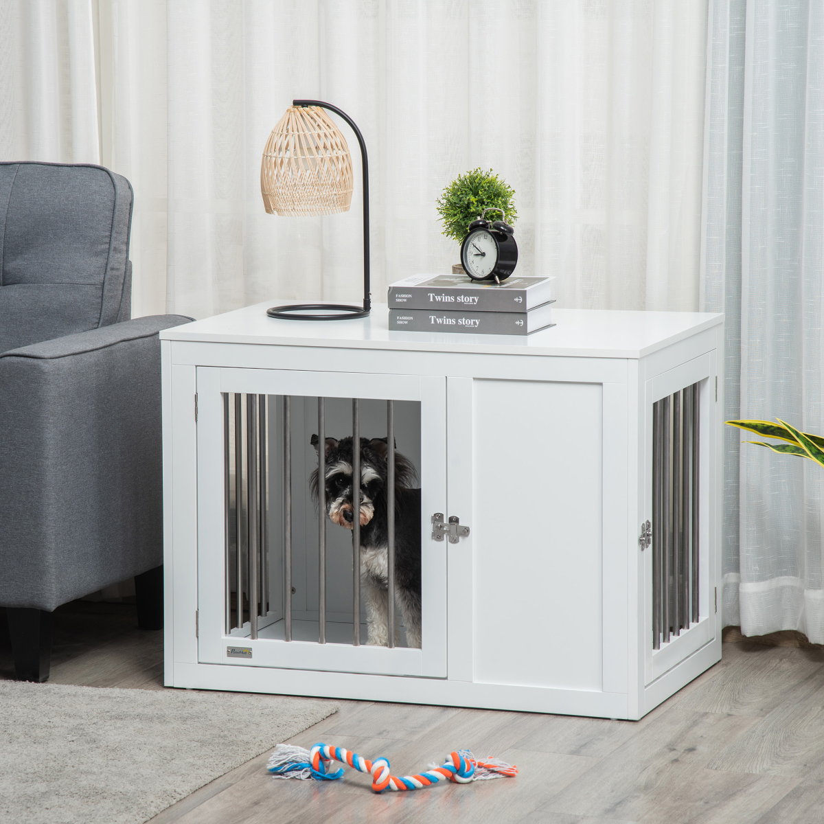 Furniture-Style Dog Crate End Table with 2 Doors for Medium Dogs, Pawhut
