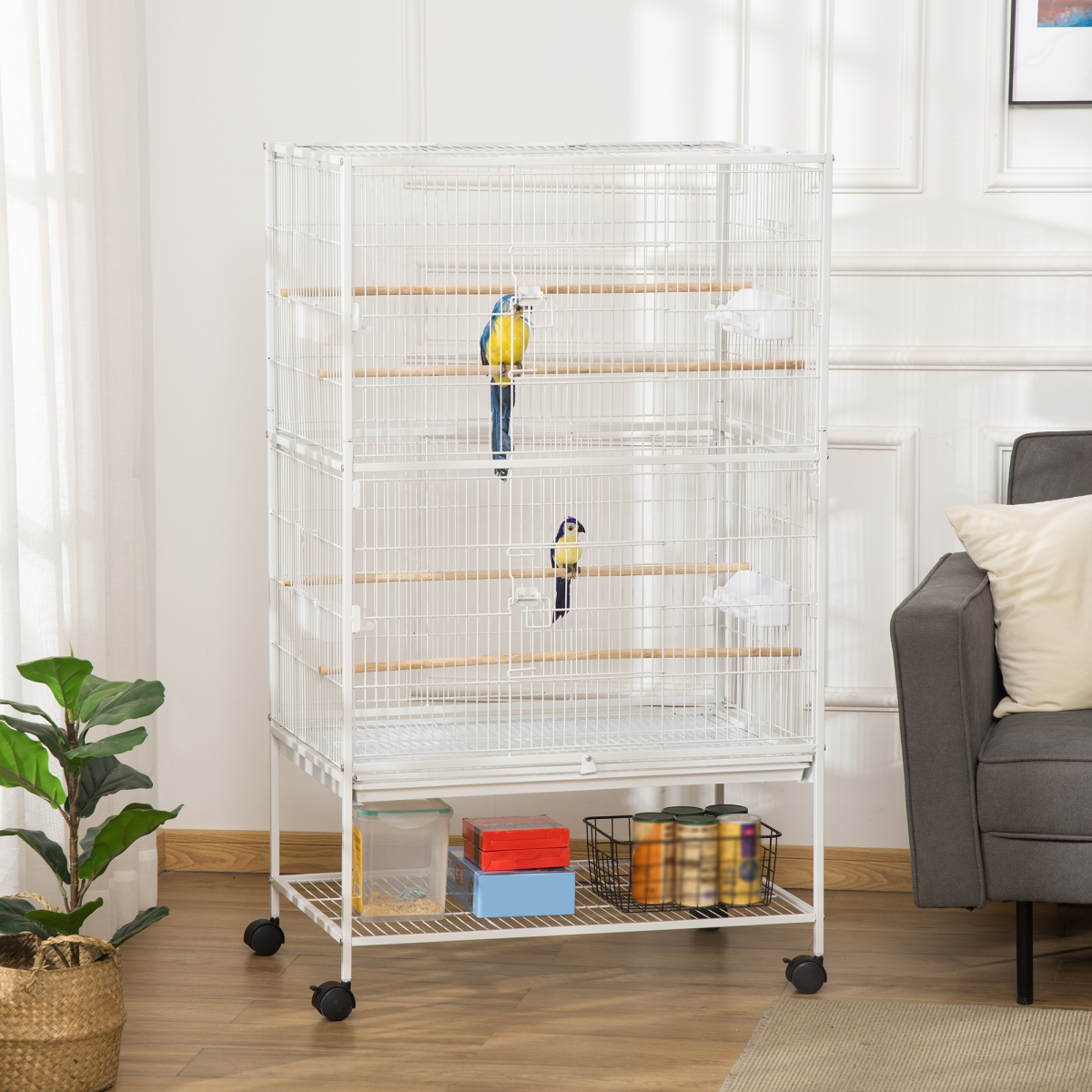 Large Bird Cage with Stand for Budgies and Finches, White
