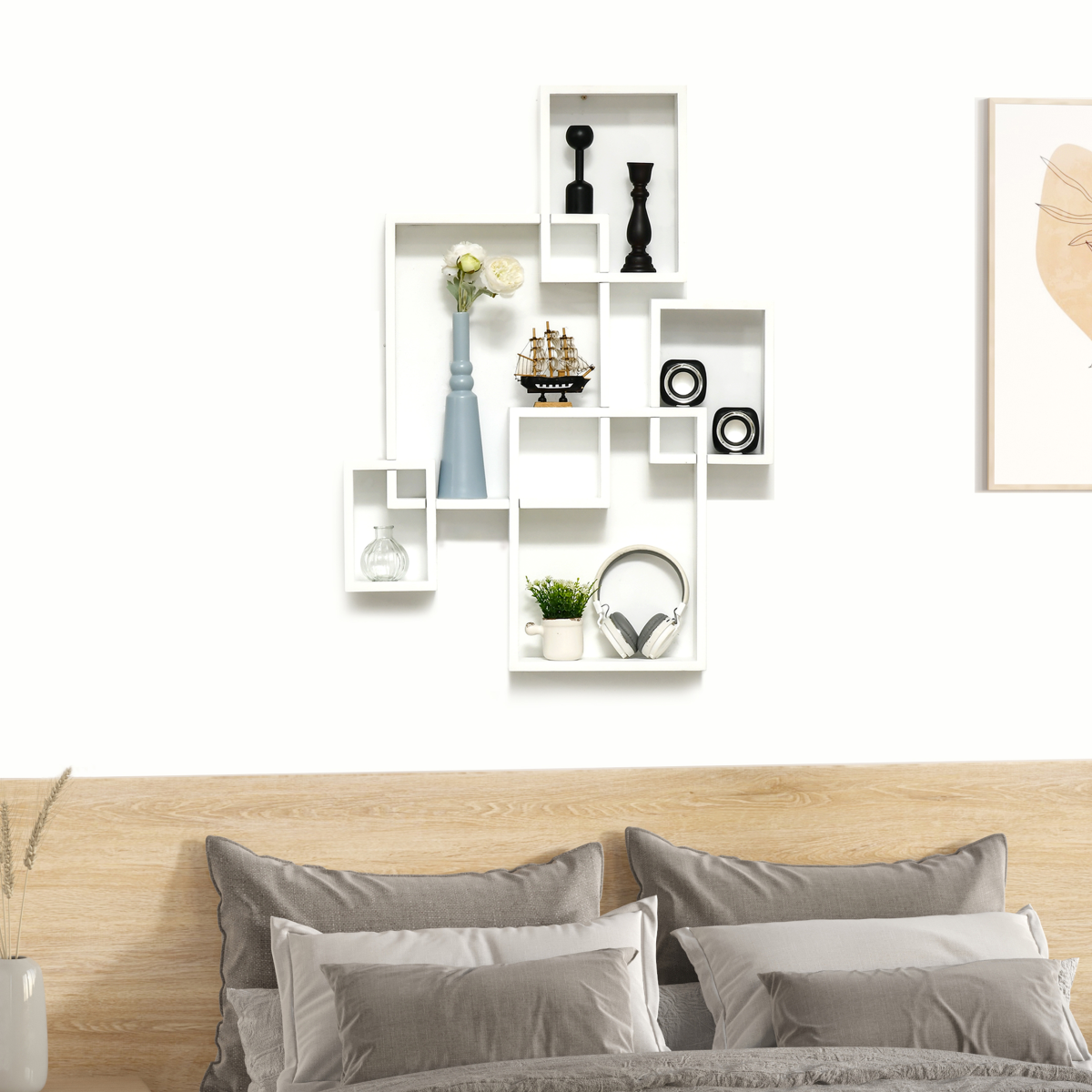 5-Shelf Interlocking Floating Wall Cube Shelves, White