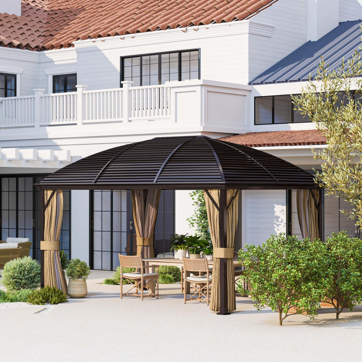 Outsunny 3 x 4m Hardtop Gazebo with Curtains and Mosquito Netting