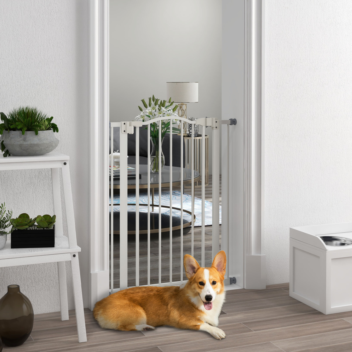 PawHut Adjustable Metal Pet Gate Safety Barrier with Auto-Close Door, 74-80cm, White