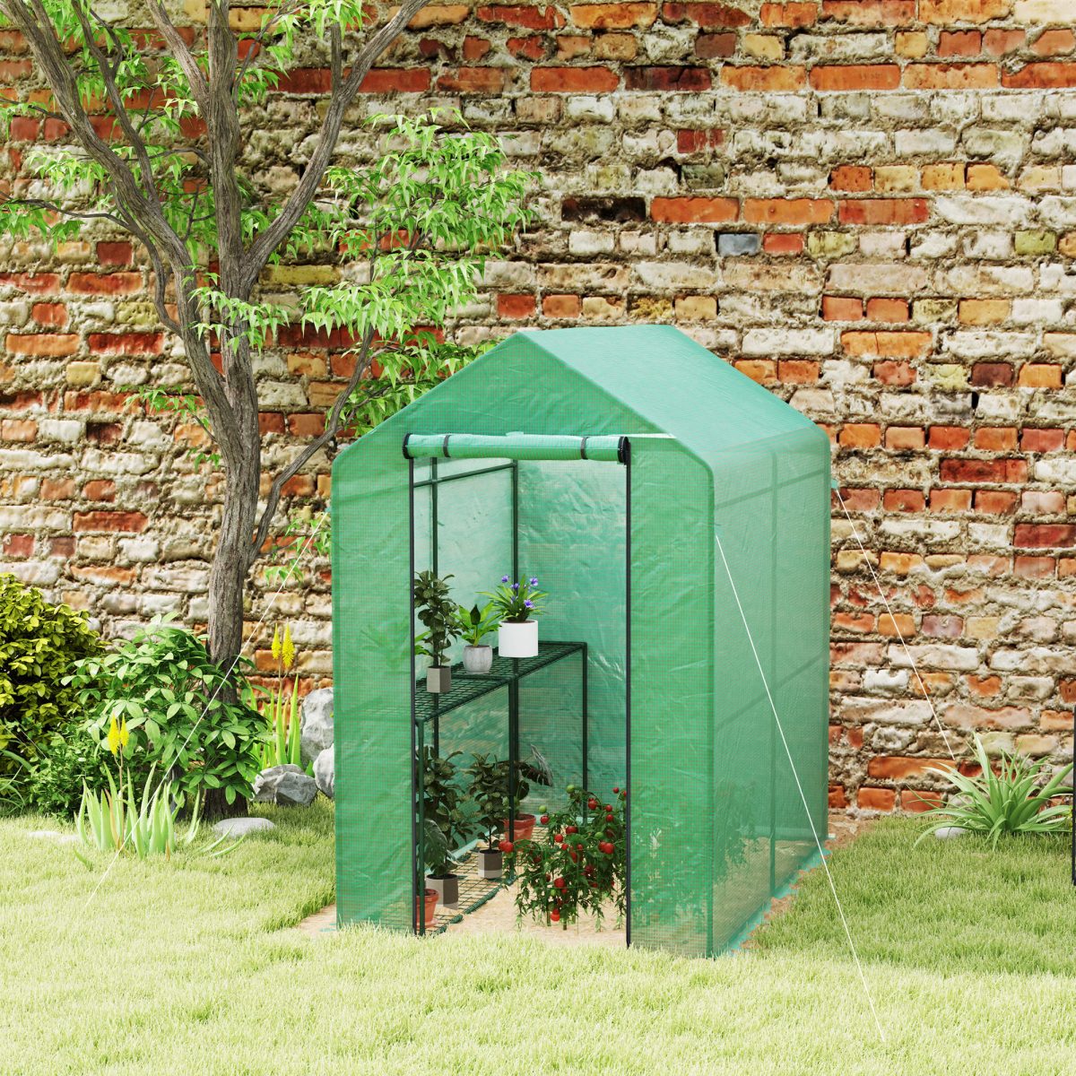 Outsunny Walk-In Greenhouse with Shelves, UV-Resistant Cover