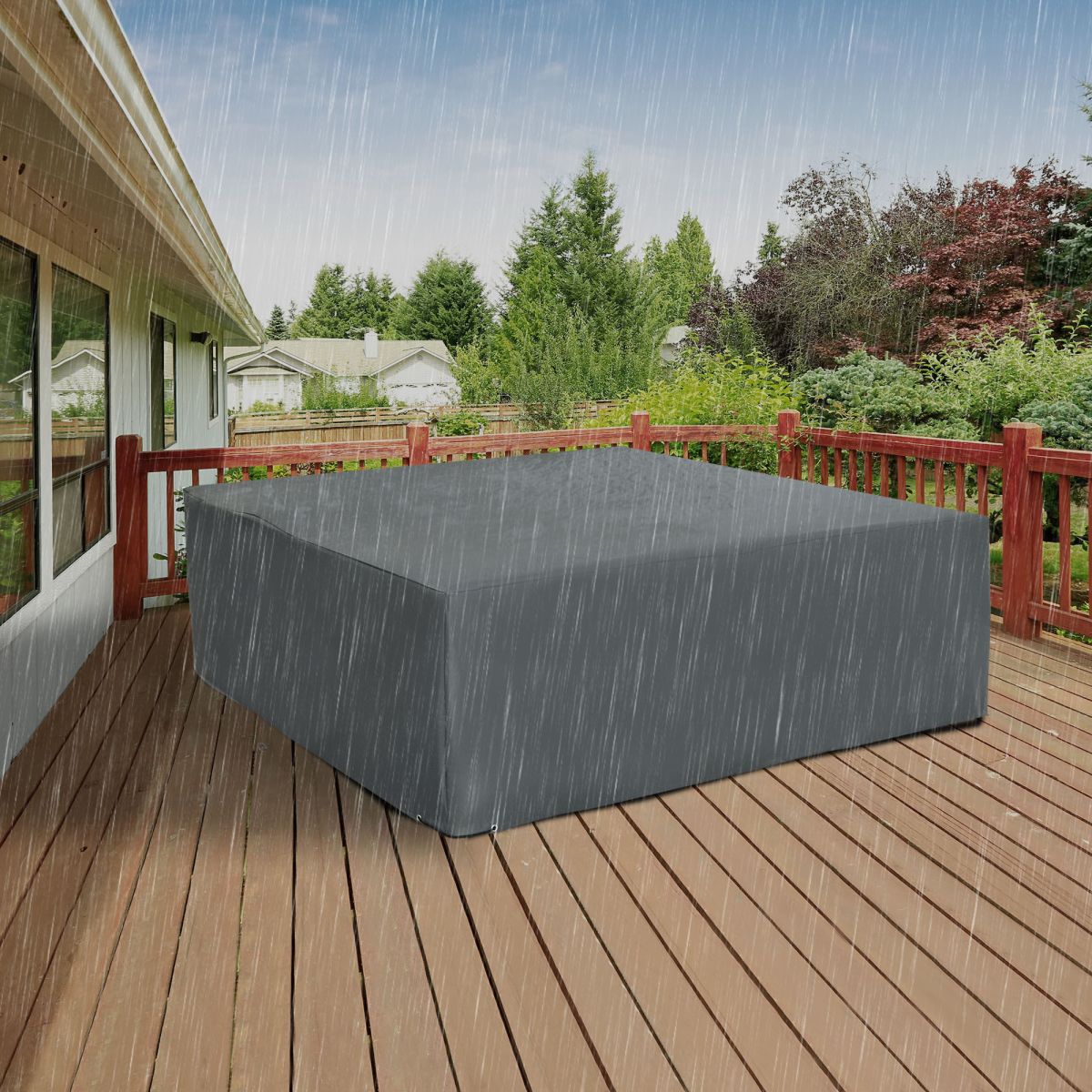 Outsunny 205 x 192cm Grey Garden Furniture Cover, PE Coated 300 x 600 Oxford Fabric, Water and UV Resistant, Pull Cords, Suitable for Outdoor Patio Furniture