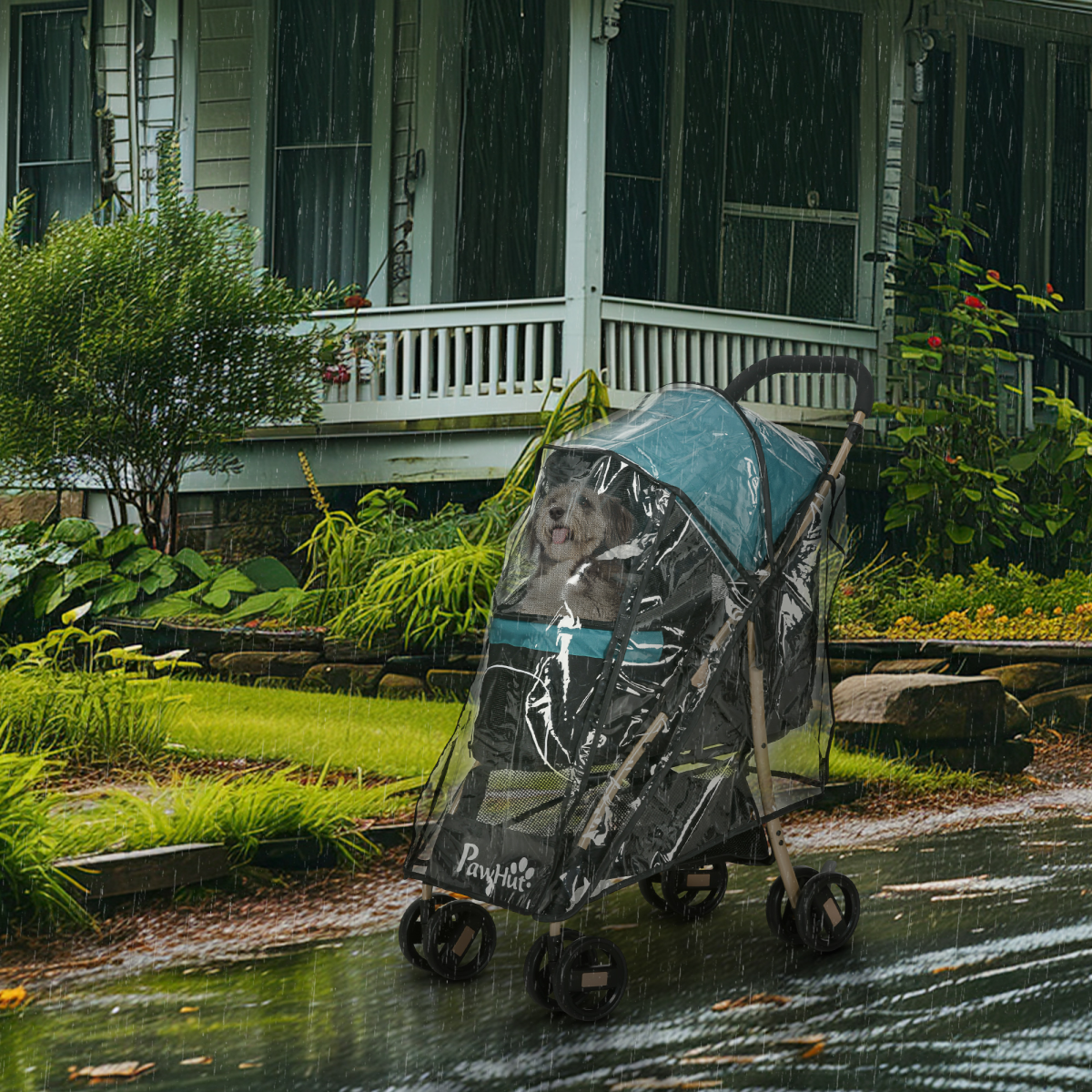 PawHut Foldable Pet Stroller for Small Dogs with Rain Cover