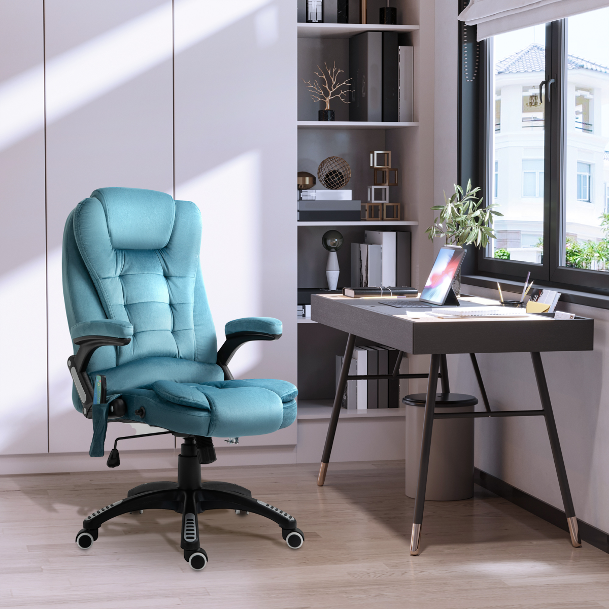Blue Executive Reclining Office Chair with Heat Massage Headrest