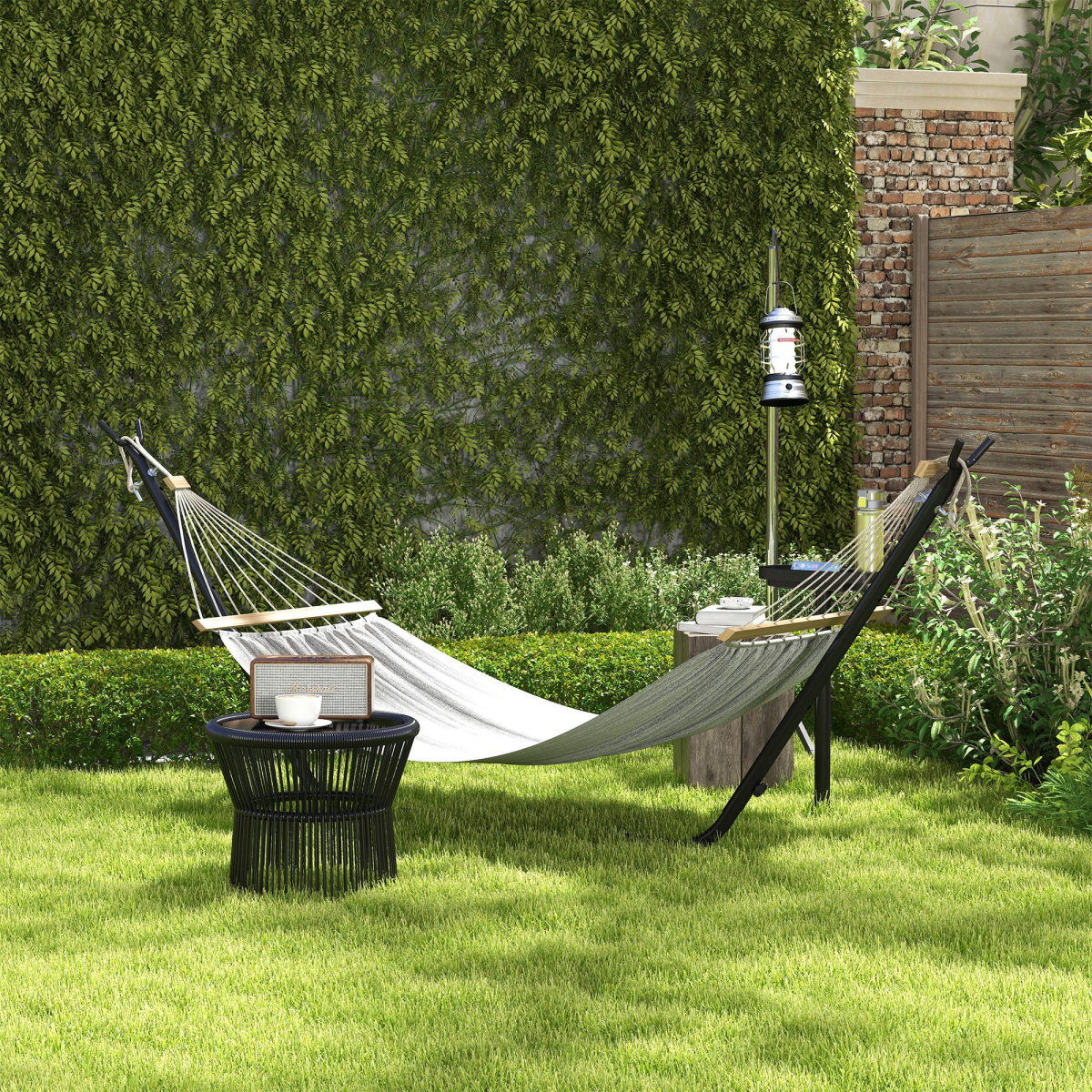 Outsunny Powder-Coated Steel Hammock Stand with Side Tray, Fits Hammocks up to 280 cm, Black