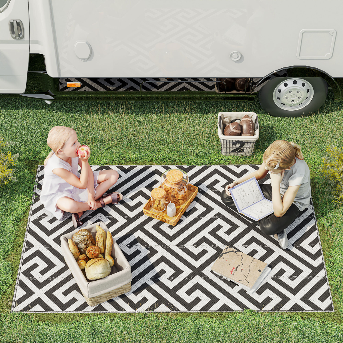 Reversible Outdoor Rug 121 x 182 cm Portable Polypropylene