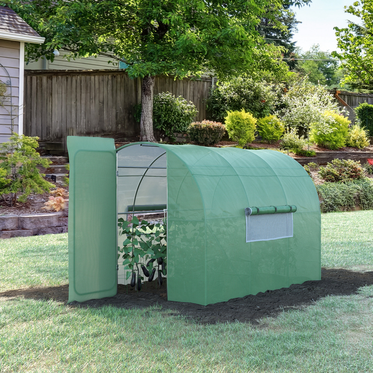 Outsunny 3 x 2m Walk-In Polytunnel Greenhouse with Heavy-Duty Steel Frame and PE Cover