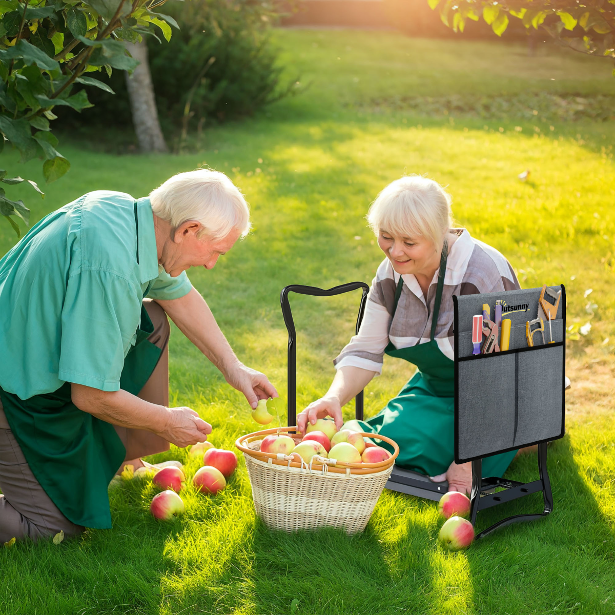 Outsunny Foldable Garden Kneeler Seat with Foam Pad & Tool Bag