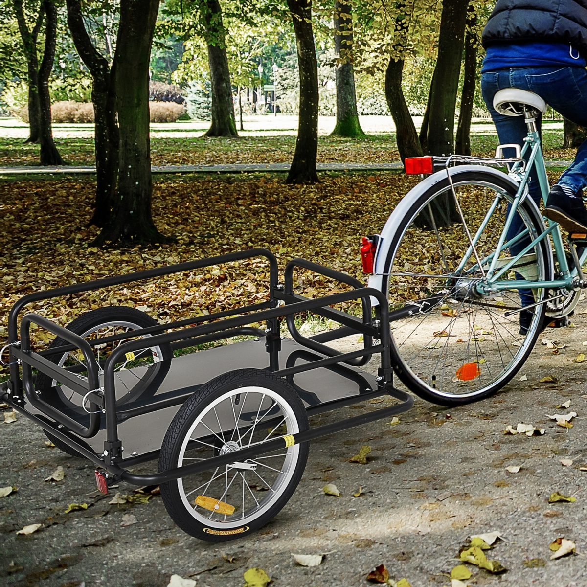 HOMCOM Folding Frame Bike Cargo Trailer with Hitch, 16-Inch Wheels, Steel Frame, 40kg Capacity, Black