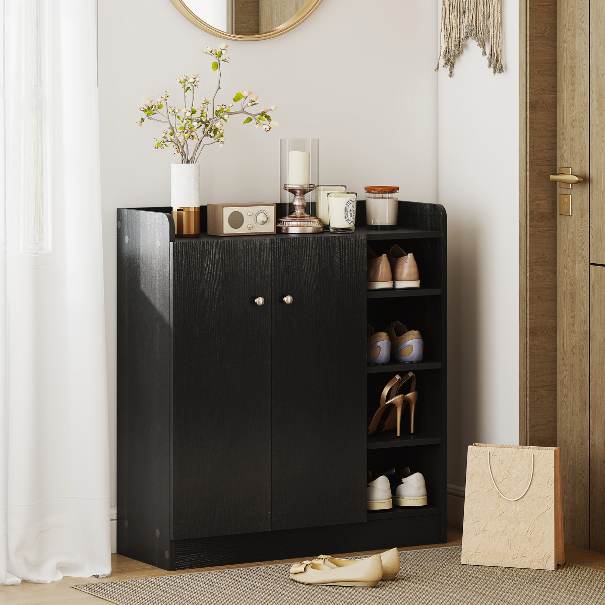 HOMCOM 4-Tier Shoe Storage Cabinet with Adjustable Shelves, Black