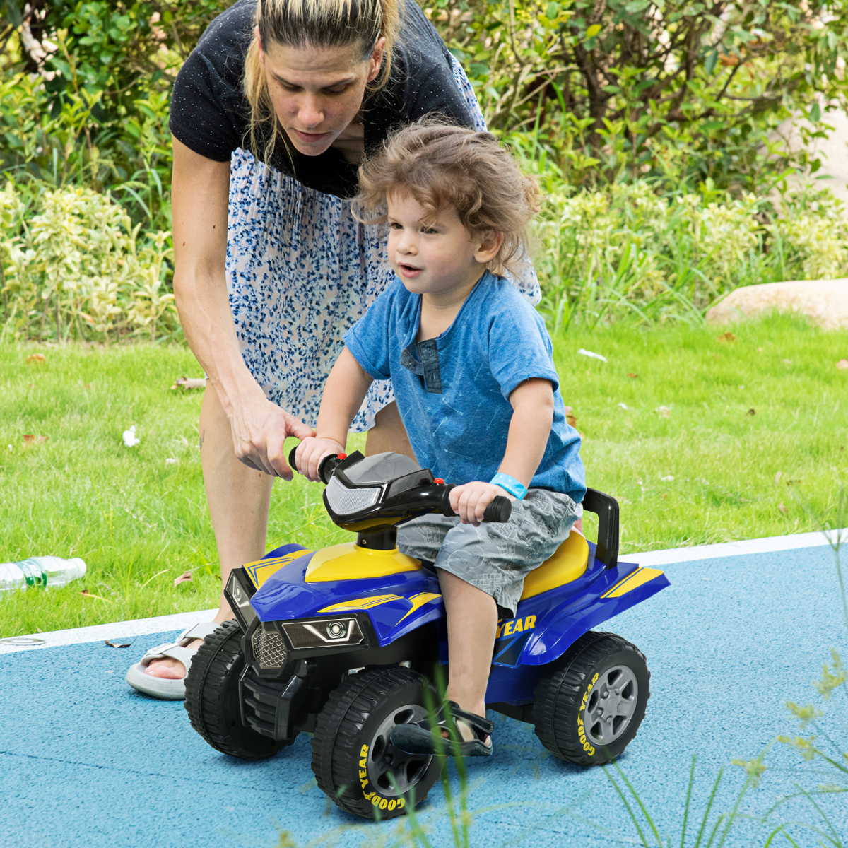 Goodyear Licensed Baby Quad Ride-On Walker with Lights, Horn and Storage, 18-36 Months
