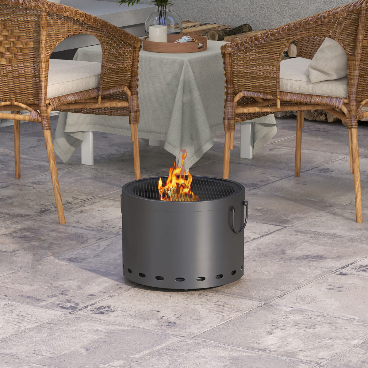 Outsunny 38cm Smokeless Wood Burning Metal Fire Pit, Dark Grey
