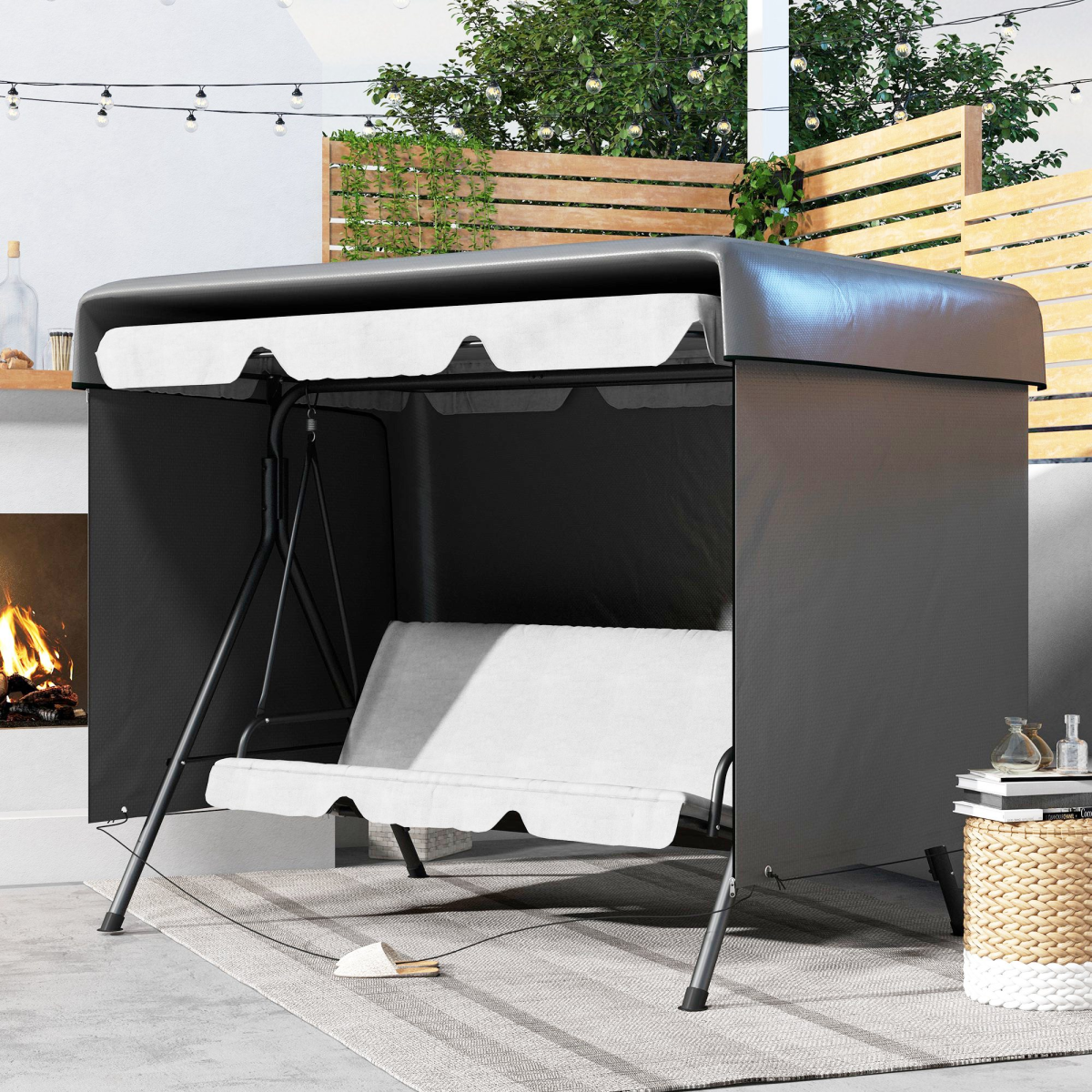 Outsunny Patio Swing Chair Cover, Heavy Duty, Dark Grey, 215x155x150cm