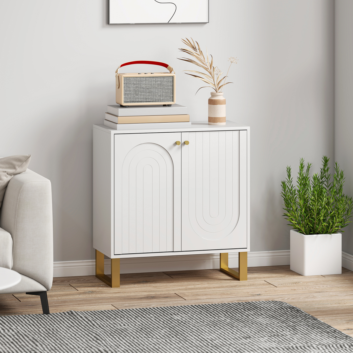 HOMCOM White Sideboard Cabinet with Adjustable Shelves & Doors