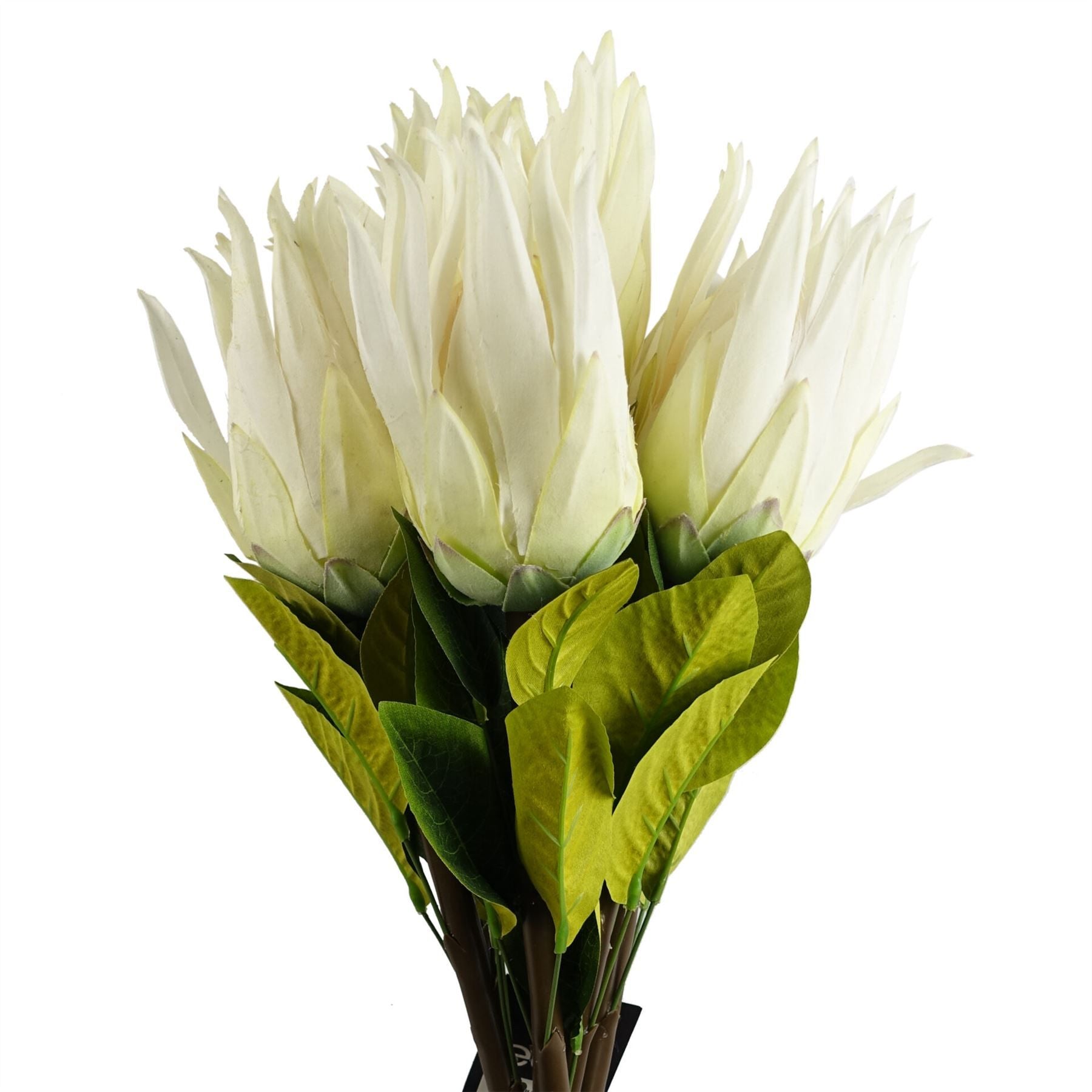 Leaf 65cm Artificial White Protea Sugarbush Flower Stem with Silk Petals and Leaves
